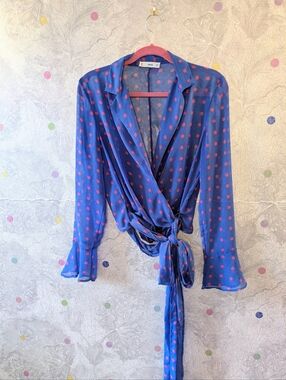 Mango Wrap Blouse, Cobalt Blue and Hot Pink